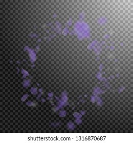 Violet flower petals falling down. Noteworthy romantic flowers vignette. Flying petal on transparent square background. Love, romance concept. Curious wedding invitation.