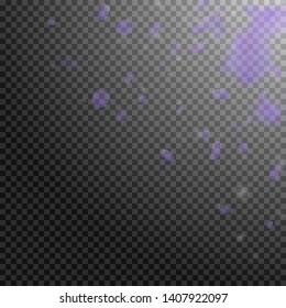 Violet flower petals falling down. Captivating romantic flowers corner. Flying petal on transparent square background. Love, romance concept. Amusing wedding invitation.