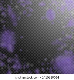 Violet flower petals falling down. Wonderful romantic flowers vignette. Flying petal on transparent square background. Love, romance concept. Cute wedding invitation.