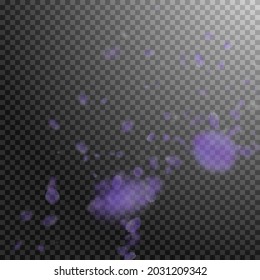 Violet flower petals falling down. Energetic romantic flowers corner. Flying petal on transparent square background. Love, romance concept. Alluring wedding invitation.