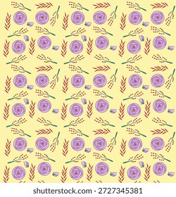 Flor violeta con patrón floral decorativo de hoja roja