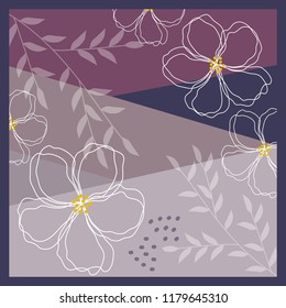 violet flower scarf pattern design