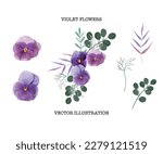 violet flower vector set on white
