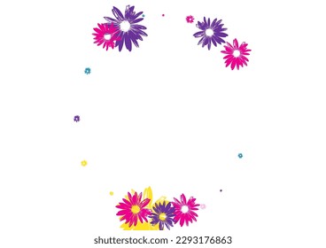 Violet Flowers Background White Vector. Plant Sweet Texture. Blue Flower Attractive. Scribble Tile. Amazing Color Petal.