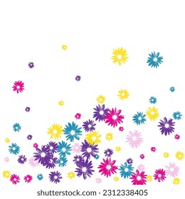 Violet Flowers Background White Vector. Garden Slightly Template. Yellow Floral Chic. Sweetie Textile. Scribble Colorful Gerbera.