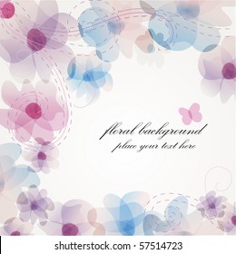 Violet flowers. Design for greeting card