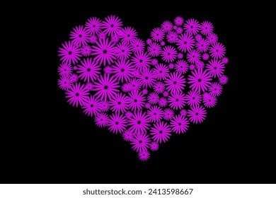 Flores violentas forma del corazón sobre fondo blanco