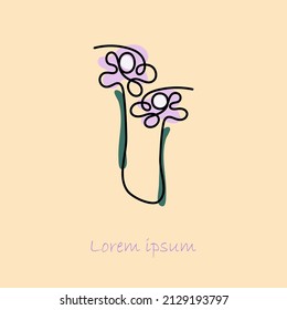 Violet flowers. linear minimalist vector border drawing artwork for banners books web design cards illustration