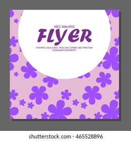 Violet flowers on a flyer. Can be used as greeting cards or wedding invitation. Vector illustration