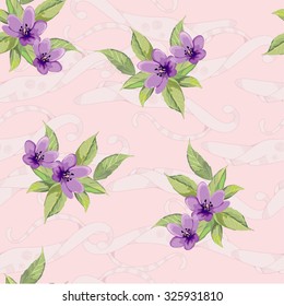 Violet flowers on pink background