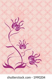 Violet flowers over pink abstract background