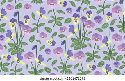 violet flowers  pansies pattern on purple background