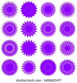 Violet Flowers / Pseudo-Snowflakes on white background. Sharp set of 16 items. 18 (eighteen) angles. - Vector