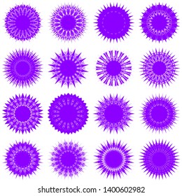 Violet Flowers / Pseudo-Snowflakes on white background. Sharp set of 16 items. 18 (eighteen) angles. - Vector
