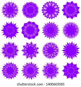 Violet Flowers / Pseudo-Snowflakes on white background. Sharp set of 16 items. 11 (eleven) angles. - Vector