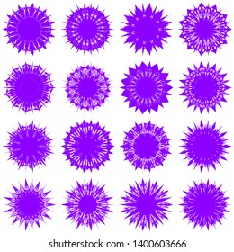 Violet Flowers / Pseudo-Snowflakes on white background. Sharp set of 16 items. 11 (eleven) angles. - Vector