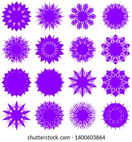 Violet Flowers / Pseudo-Snowflakes on white background. Sharp set of 16 items. 10 (ten) angles. - Vector