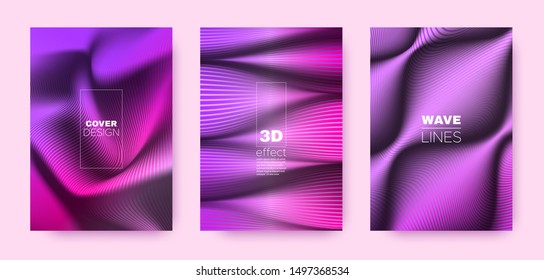 Violet Fluid Cover. Blue Modern Shapes. Dynamic Distorted Texture. 3d Geometric Brochure. Pink Distorted Lines. Fluid Brochure. Modern Cover. 3d Movement Template.