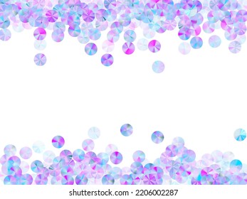Dibujo vectorial de papel violeta. Luminosas partículas de aluminio brillante decoración de vacaciones vista superior. El fondo parpadeante de la dispersión de los confeti de Año Nuevo.