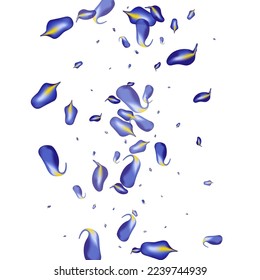 Violet Foliage Blur Vector White Background Concept. Transparent Iris Poster. Forest Leaves Flying Backdrop. Leaf Wind Banner.