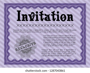 Violet Formal invitation. Artistry design. With guilloche pattern. Customizable, Easy to edit and change colors. 