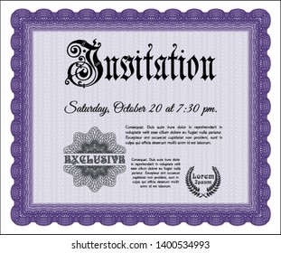 Violet Formal invitation. Artistry design. With complex linear background. Customizable, Easy to edit and change colors. 