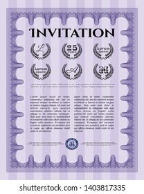 Violet Formal invitation. Artistry design. Customizable, Easy to edit and change colors. With guilloche pattern and background. 
