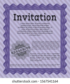 Violet Formal invitation. Artistry design. Detailed. Complex background. 