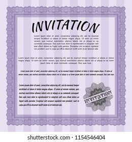 Violet Formal invitation. With background. Artistry design. Vector illustration. 