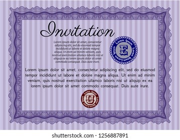 Violet Formal invitation. With background. Cordial design. Vector illustration. 