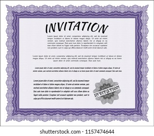 Violet Formal invitation. With background. Detailed. Money style design. 