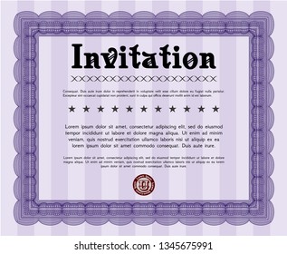 Violet Formal invitation. Beauty design. Detailed. With guilloche pattern and background. 