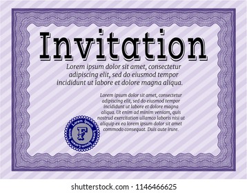 Violet Formal invitation. Complex background. Money Pattern. Customizable, Easy to edit and change colors. 
