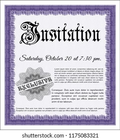 Violet Formal invitation. Complex background. Vector illustration. Retro design. 