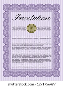Violet Formal invitation. With complex background. Detailed. Money style design. 