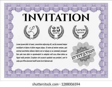 Violet Formal invitation. Complex background. Detailed. Artistry design. 