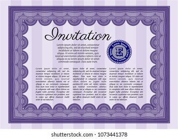 Violet Formal invitation. With complex linear background. Money Pattern design. Vector illustration. 