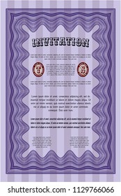 Violet Formal invitation. With complex linear background. Elegant design. Customizable, Easy to edit and change colors. 