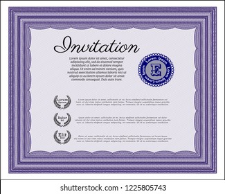 Violet Formal invitation. With complex linear background. Customizable, Easy to edit and change colors. Artistry design. 