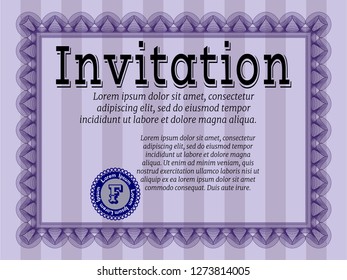 Violet Formal invitation. With complex linear background. Modern design. Detailed. 
