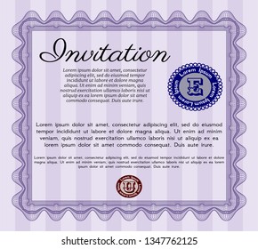 Violet Formal invitation. With complex linear background. Customizable, Easy to edit and change colors. Cordial design. 