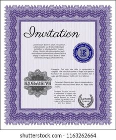Violet Formal invitation. Cordial design. With complex linear background. Detailed. 
