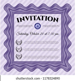 Violet Formal invitation. Cordial design. Detailed. With linear background. 