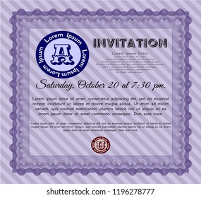Violet Formal invitation. Cordial design. With guilloche pattern. Vector illustration. 
