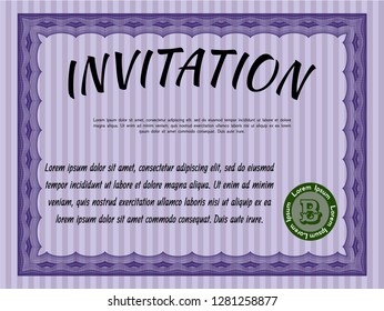 Violet Formal invitation. Cordial design. Vector illustration. Printer friendly. 