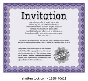Violet Formal invitation. Customizable, Easy to edit and change colors. Easy to print. Retro design. 