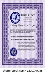 Violet Formal invitation. Customizable, Easy to edit and change colors. With guilloche pattern. Elegant design. 