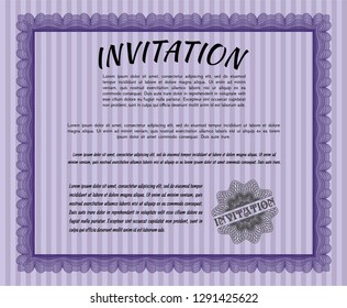 Violet Formal invitation. Customizable, Easy to edit and change colors. With guilloche pattern and background. Money Pattern design. 