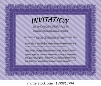 Violet Formal invitation. Customizable, Easy to edit and change colors. With guilloche pattern. Money Pattern design. 