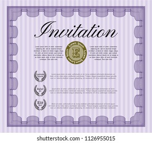 Violet Formal invitation. Detailed. With background. Money Pattern design. 